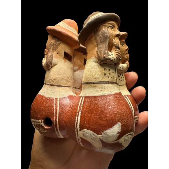 Peruvian Folk Art Whistle/Flute Women Circle Terracotta Clay Pottery Peru - Picture 5 of 10